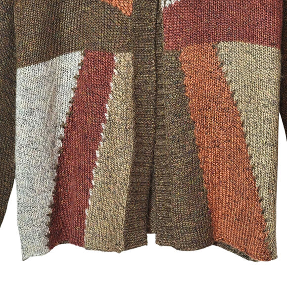 Alfred Dunner Brown Orange Colorblock Cardigan Sweater Soft Cozy Fall Style L - Picture 4 of 11